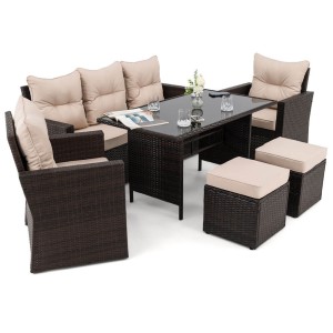 Zestaw mebli ogrodowych MONAKO brąz, technorattan, poduszki beżowe