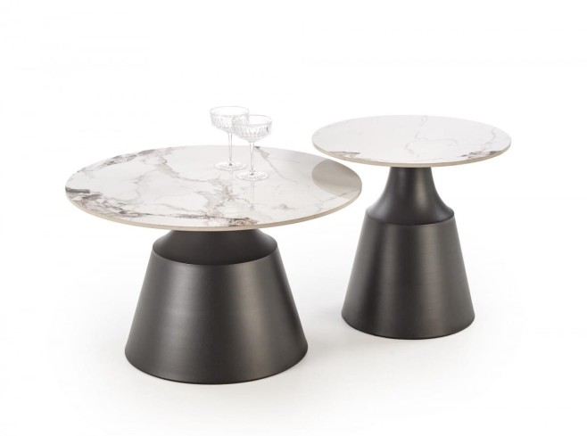 MAGNETA zestaw 2 ław, biały marmur / czarny (2p=1szt)