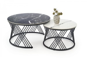 FLAMINGO zestaw 2 ław, czarny marmur / biały marmur / czarny (2p=1szt)