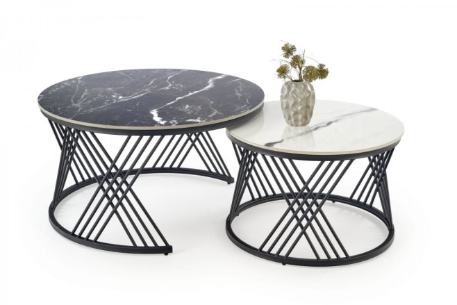 FLAMINGO zestaw 2 ław, czarny marmur / biały marmur / czarny (2p=1szt)