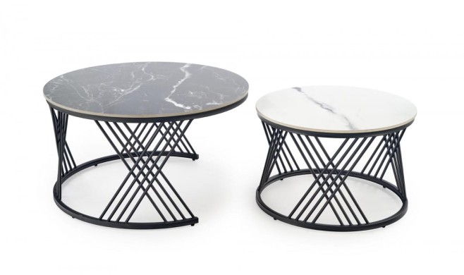 FLAMINGO zestaw 2 ław, czarny marmur / biały marmur / czarny (2p=1szt)