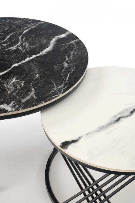 FLAMINGO zestaw 2 ław, czarny marmur / biały marmur / czarny (2p=1szt)