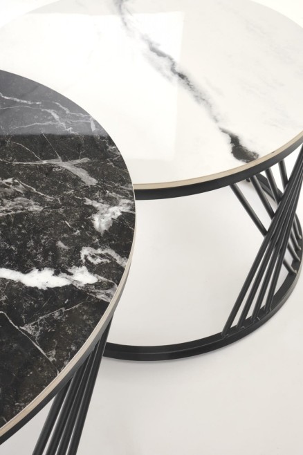 FLAMINGO zestaw 2 ław, czarny marmur / biały marmur / czarny (2p=1szt)