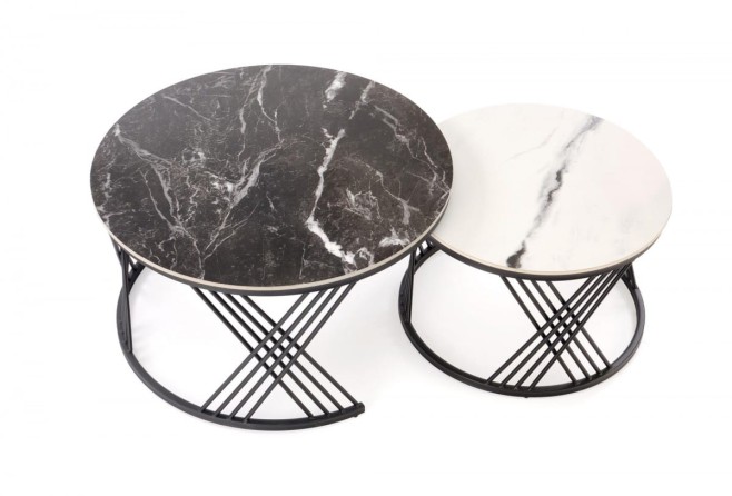 FLAMINGO zestaw 2 ław, czarny marmur / biały marmur / czarny (2p=1szt)