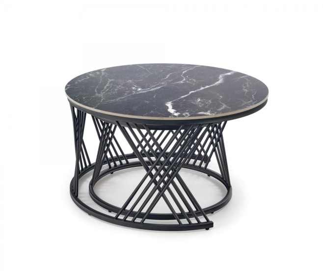 FLAMINGO zestaw 2 ław, czarny marmur / biały marmur / czarny (2p=1szt)