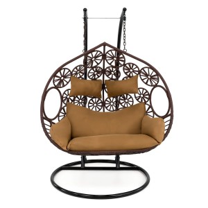 Fotel wiszący dwuosobowy SC-N3 brązowy technorattan, poduszki brązowe