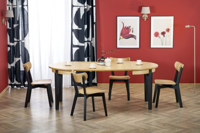 SORBUS stół rozkładany, blat - dąb naturalny, nogi - czarne (2p=1szt)