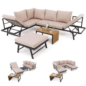 Zestaw mebli ogrodowych BOLZANO czarny, poduszki beżowe