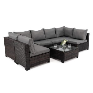 Zestaw mebli ogrodowych ALVANI dla 6 osób, brązowy, technorattan, poduszki szare