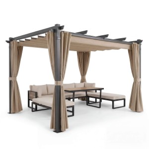 Aluminiowa pergola ogrodowa | 3x4m | Zasłony | Beżowy
