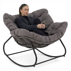 Ogrodowy fotel bujany technorattan Szary poduszki szary