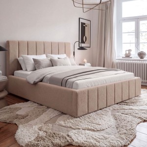  Łóżko tapicerowane SF1069 | 140x200 | Boucle | Ciemny beż