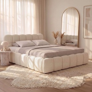 Łóżko tapicerowane z pojemnikiem SFG0212P | 140x200 | Boucle | Ecru #33