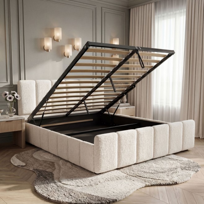 Łóżko tapicerowane z pojemnikiem SFG0166 | 180x200 | Boucle | Biały #2 - 3