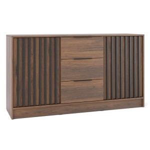 Komoda NELLY 3D | 155 cm | Orzech | Czarne lamele