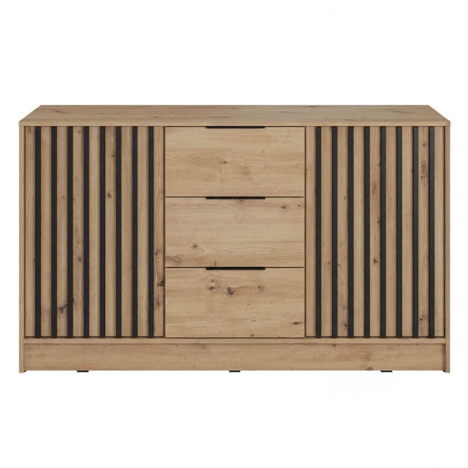 Komoda NELLY 3D Dąb artisan Czarne lamele Front Min.jpg