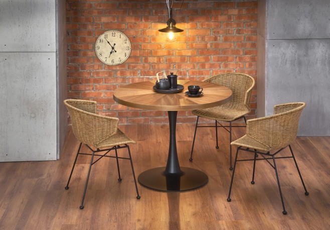 CARMELO stół okrągły, blat - orzech, noga - czarny (3p=1szt)