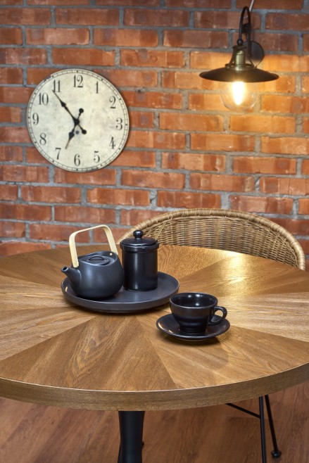 CARMELO stół okrągły, blat - orzech, noga - czarny (3p=1szt)