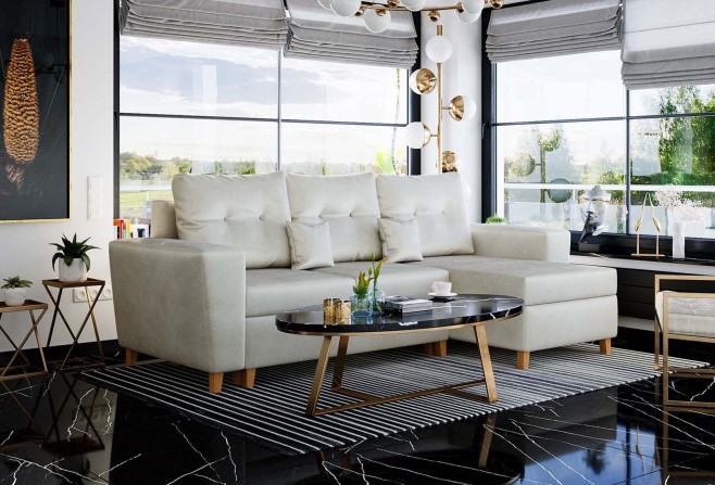 narożnik skandynawski do salonu z funkcją spania