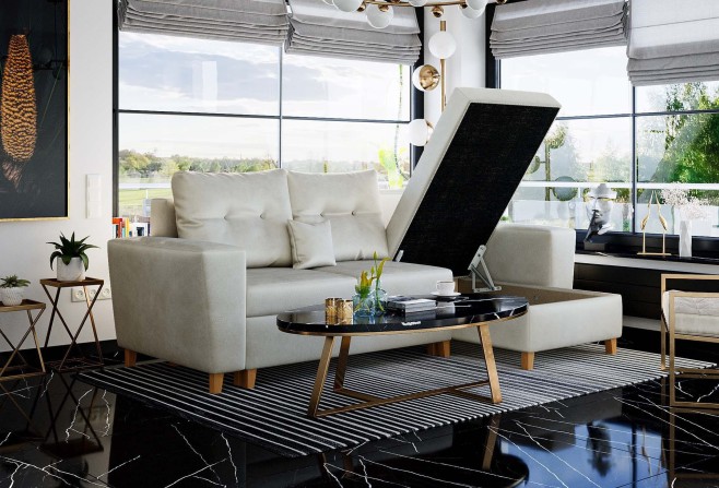 narożnik skandynawski z pojemnikiem