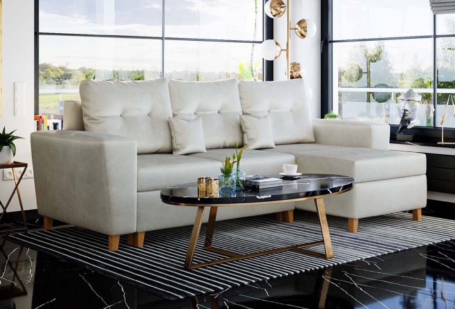 narożnik skandynawski na drewnianych nogach