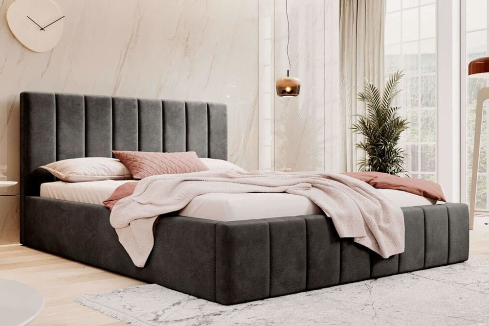 Łóżko tapicerowane z pojemnikiem SFG0116 | 180x200 | Welur | Czarny