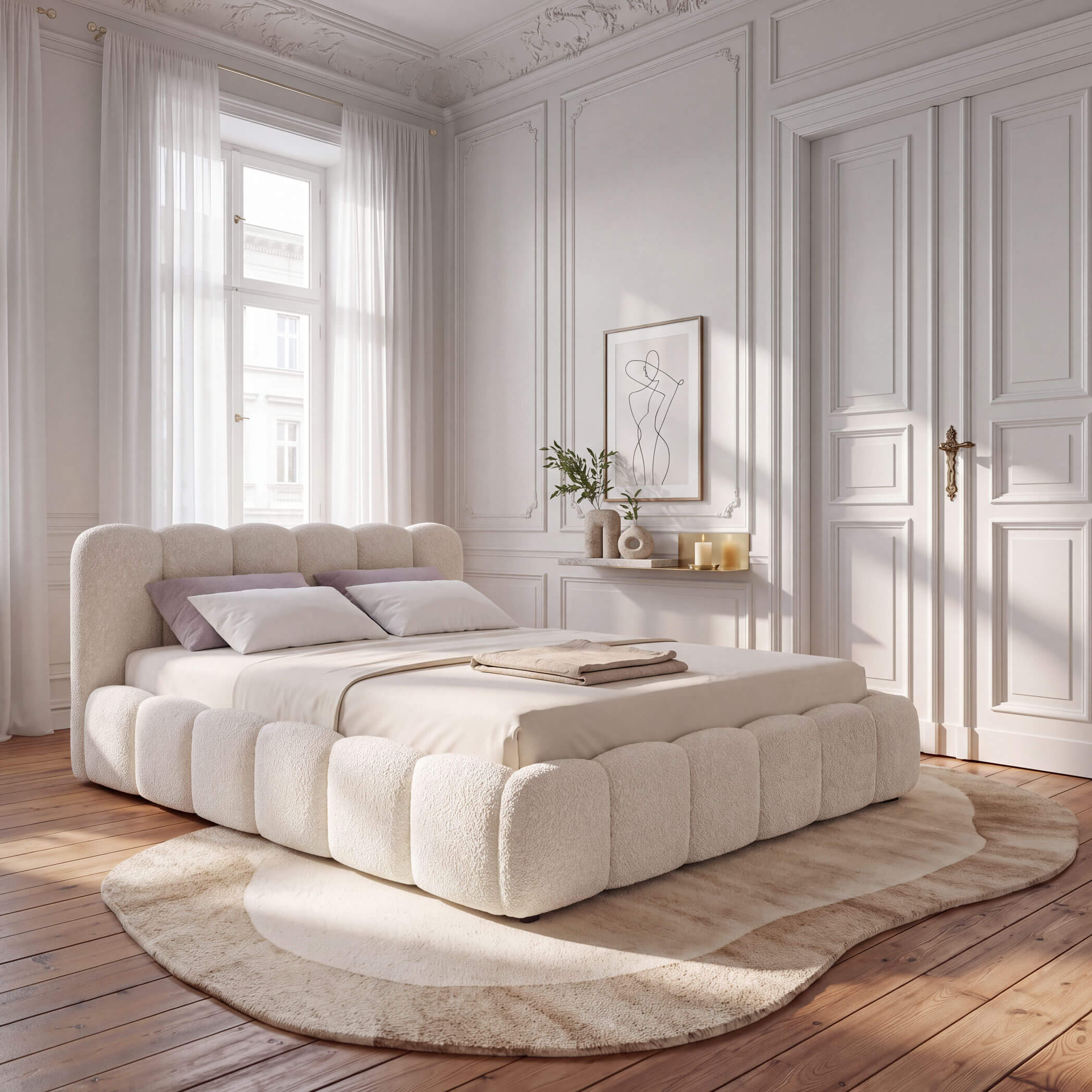 Zdjęcie produktu Łóżko tapicerowane SF1109 | 160x200 | Boucle | Ecru #33