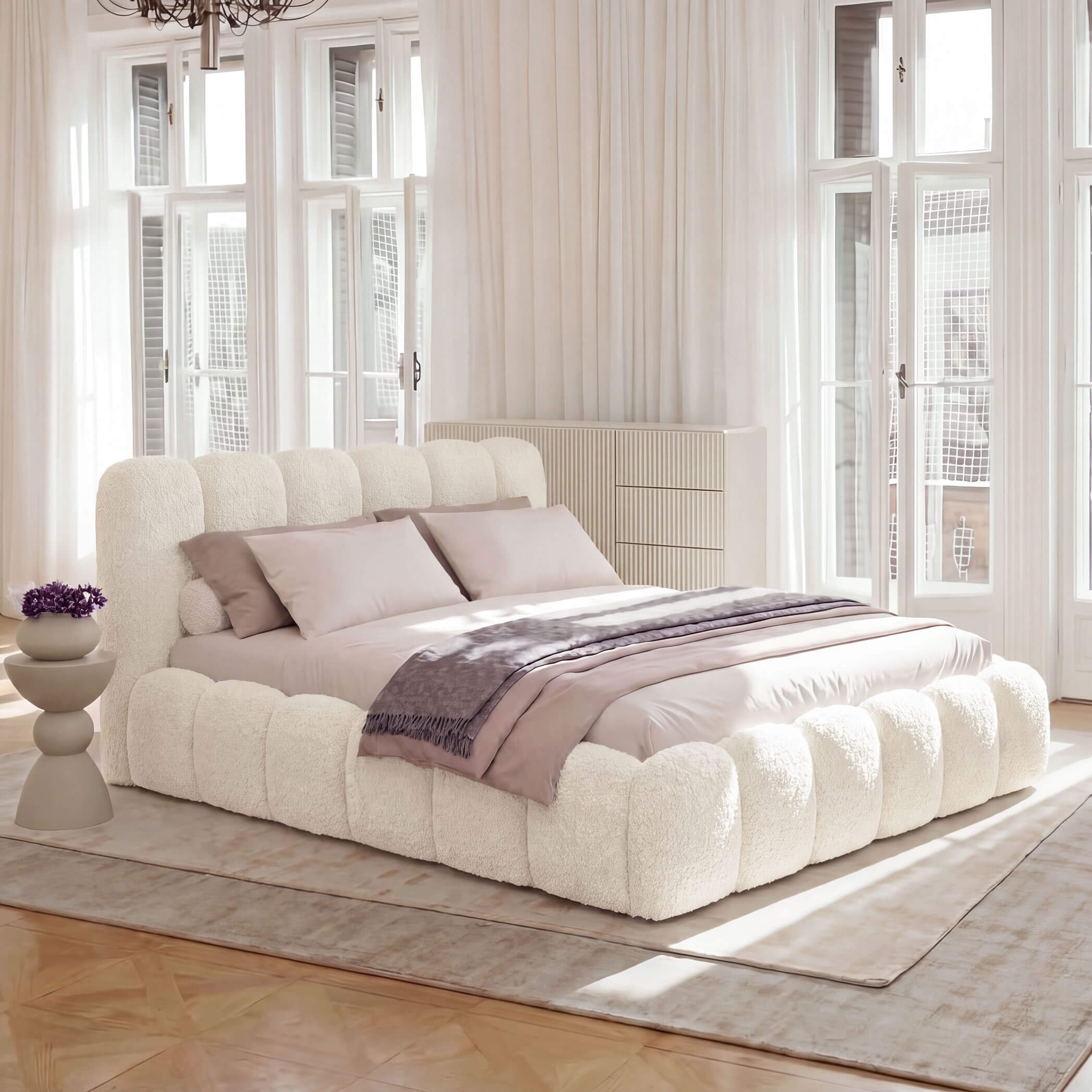 Zdjęcie produktu Łóżko tapicerowane z pojemnikiem SFG0200 | 160x200 | Boucle | Biały #2