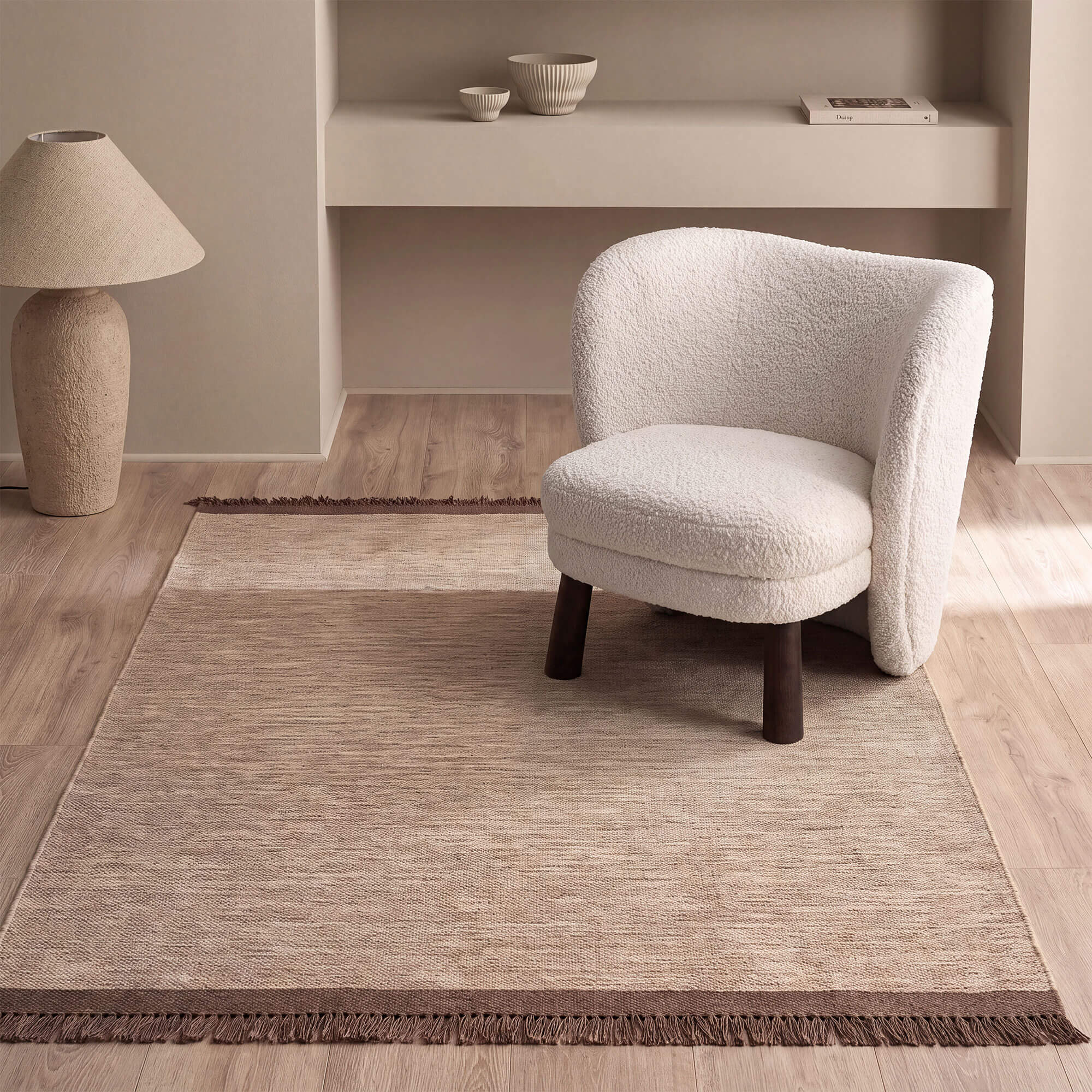 Zdjęcie produktu Dywan wełniany z frędzlami NORDIC Beige | Beżowy | Ręcznie tkany